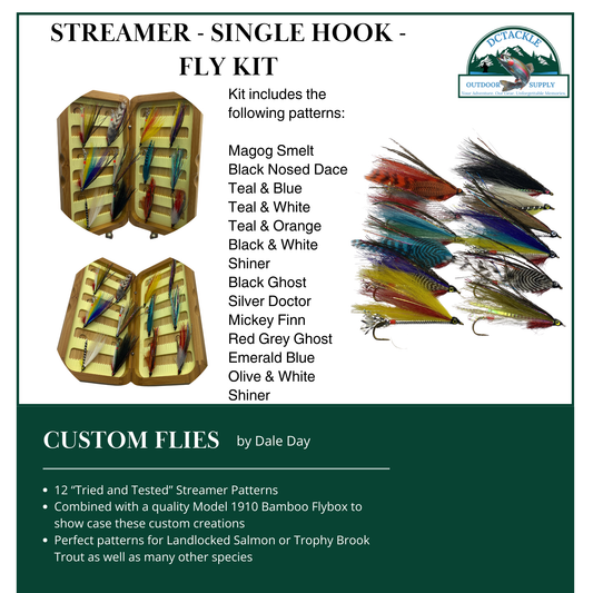 Fly Fishing Kit, Single Hook Streamer, Landlocked Salmon, Bamboo Flybox