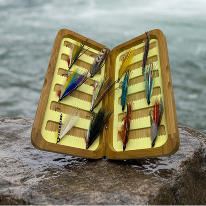 Fly Fishing Kit, Single Hook Streamer, Landlocked Salmon, Bamboo Flybox